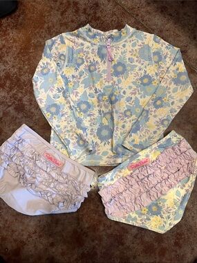 RuffleTwo Pastel Floral Rash Guard Set - Pink & Blue